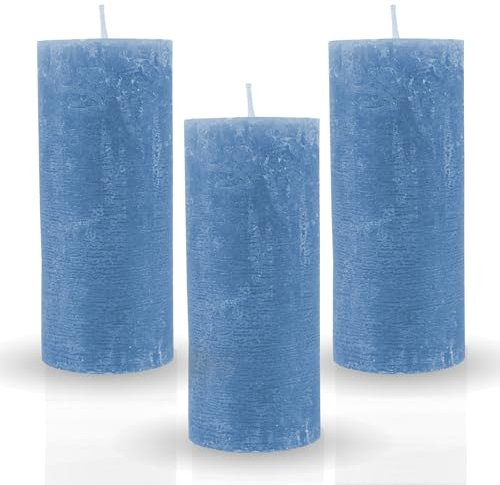 Bestgoodies Rustikale Stumpenkerze 3er-Pack Blau vers. Farben/Größen - Lange Brenndauer Antik Kerze, Duftfreie Altarkerze - Dekokerze, Adventskerze