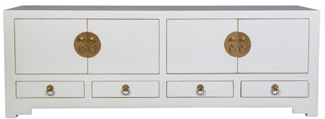 Fine Asianliving Chinesisches TV Lowboard Schneeweiß - Orientique Kollektion B130xT40xH45cm Chinesischer TV Schrank China Oriental Asiatique Fernsehschrank TV Regal TV Tisch TV Möbel TV Board