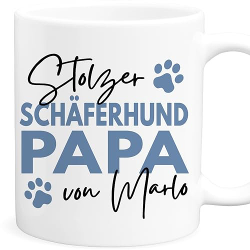 Schäferhund Tasse Hund personalisiert Tasse mit Namen Hundepapa Geschenk Hundebesitzer Hunde Hundetasse Kaffeetasse aus Keramik 330 ml