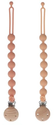 meanus Schnullerkette aus Silikon, 2-in-1 Schnullerhalter und Beißringspielzeug im einteiligen Design, Schnullerband für Babys MäDchen und Junge, BPA frei, 2er-Pack (Muted+Apricot)
