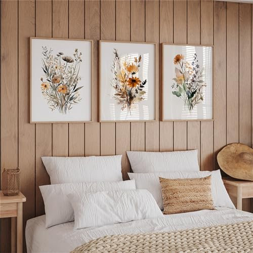 Herfair 3er Blumen Vintage Poster Set Bilder, Pflanze Leinwand Wandbilder, Poster & Kunstdrucke Ohne Rahmen Kunstposter für Schlafzimmer (Stil A,50x70cm)