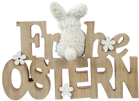 Decoris Deko Aufsteller Holz 19x24cm Schriftzug Frohe Ostern - Osterdeko zum Stellen - Holzaufsteller für Ostern Frühling - Holzbuchstaben Deko Osterschmuck Frühingsdeko Tischdeko - Natur Braun