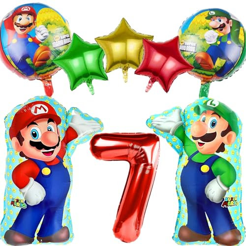 8 Stück Mario Geburtstagsdeko Kinder 7 Jahre, Mario Bros Luftballons Geburtstag 7 Jahre, Folienballon Party Deko, Mario Ballons 8 Geburtstag für Kindergeburtstag Party Deko