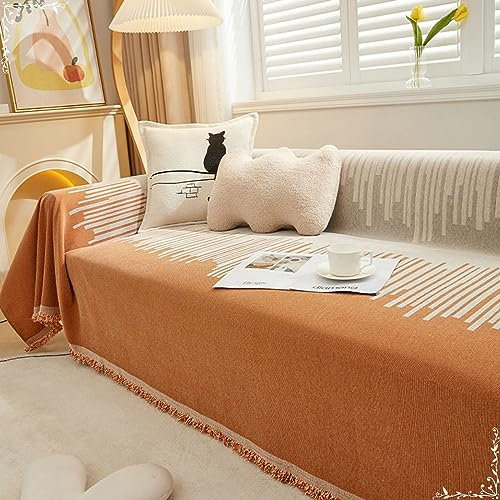 Bishilin Couchbezug Eckcouch 180x480CM, Überzug Sofa 4 Sitzer Orange mit Gestreift Sofabezug Universal Katzenschutz