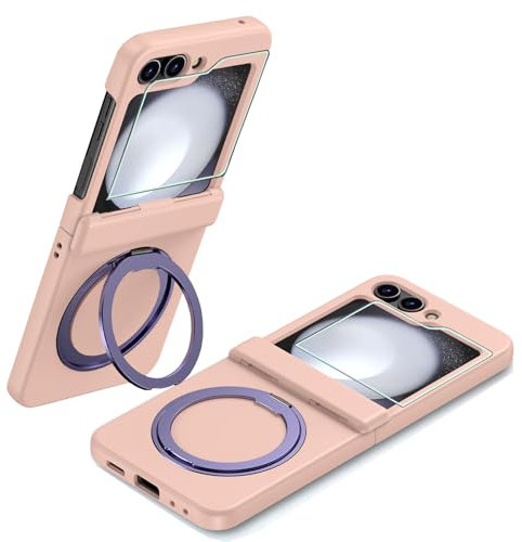 CeeEee Cover per Samsung Galaxy Z Flip 6 5g Sottile in Silicone Custodia Supporto Rotante Anello Cerniera Protezione Case - Rosa