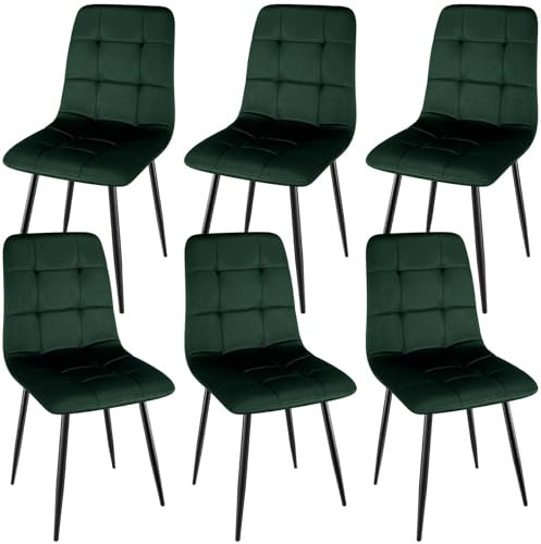 ANVOFONG Sedie Sala da Pranzo Set di 6, Addensato Olandese Cuscino di Velluto Adatto per Sala da Pranzo, Cucina, Soggiorno, Verde Scuro.