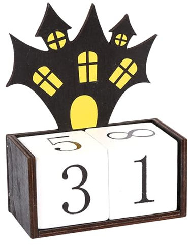 Halloween Adventskalender, Halloween Holz Countdown Kalender, Halloween Deko, mit 2 Bewegliche Zahlenblöcke, Halloween Raumdekor, Zählen der 31 Tage bis Halloween (Schloss)