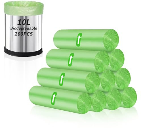 200 Counts Biodegradable Bin Bags Liner 45 * 50cm, 10L Small Food Waste Bags Trash Bags Recycle Degradable Garbage Bag, 10 Litre Compostable Compost Caddy Liners for Kitchen Office Home