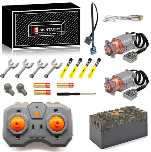 17PCS Technic Power Functions Adjustable Speed Remote Control and Rechargeable Lithium Battery Set Compatible with Lego Technic, M Motor × 2(STEM+Technic) (L Motor × 2)