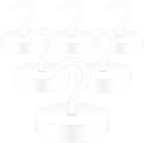 Neosmuk Magnetic Hooks, 120lb Extra Strong Magnet with Hook for Fridge,Heavy Duty Cruise Hook for Ceiling,Small Magnetic Holder for Van, Tool(White, Pack of 6)