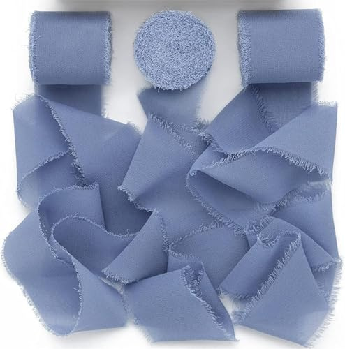 GreatRise 4 cm* 5 Meter Chiffonband Fransenband Baumwolle Schleifenband Geschenkband Stoffband Dekoband Fransen Band für DIY Handwerk Geschenkverpackung Sträußen Hochzeit Dekoration Haze Blau