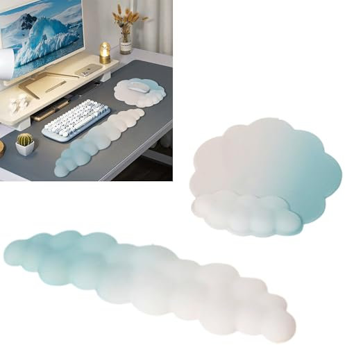 Syiyunran Repose Poignets Clavier - Couleur Dégradé Bleu-Blanc 42x11x2cm， Repose Doux Cloud Souris Ensemble Pour bureau gaming ordinateur portable maison Ergonomique Souple et Confortable