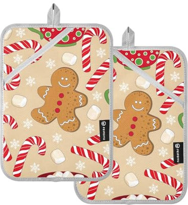 Lot de 2 maniques de Noël résistantes à la chaleur pour maniques de cuisine