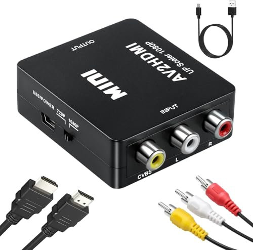 SZJUNXIAO Adaptador RCA a HDMI, Euroconector a HDMI, 720 / 1080p Convertidor Audio y Video para PC Portátil XB0X PS4 PS3 TV STB VHS VCR Cámara DVD