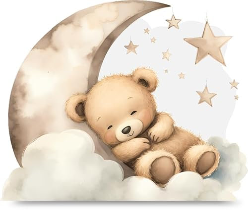 Bärchen Geschenk Holzkarte - Bärchen auf Mond Geburtstagskarte | Mond Deko, Baby Geschenk, Geburtstagsgeschenk Baby, Niedliche Baby Geschenkidee mit Bärchen, Geschenk zur Geburt mit schlafendem Bär