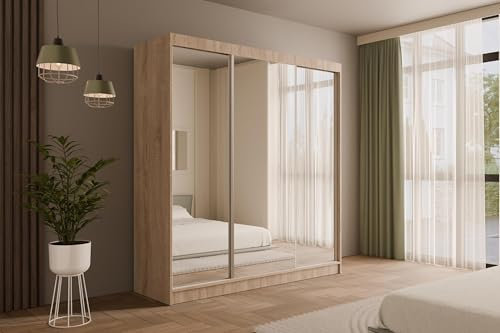 ALTDECOR Kleiderschrank mit Spiegel und Schiebetüren, Garderobenschrank mit viel Stauraum, Schwebetürenschrank, Schrank V2-Urbano 215x200 cm Sonoma Eiche