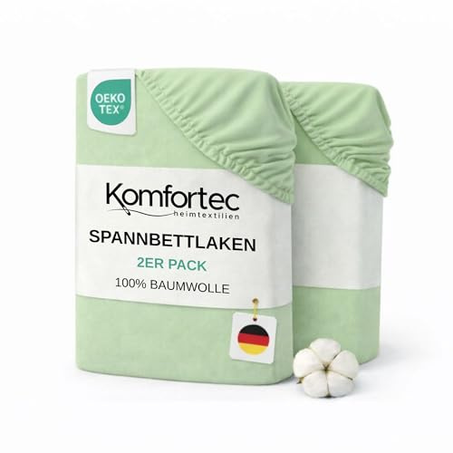 Komfortec Spannbettlaken Jersey 2er Set 100% Baumwolle – 160x200 cm – Weich, Atmungsaktiv & Hautfreundlich – Mit Rundumgummi – Oeko-Tex Zertifiziert – Für Boxspring, Topper & Matratzen – Grün