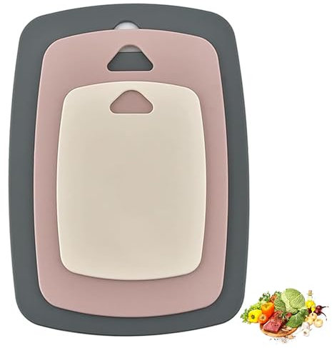 3-Piece Chopping Board Set - Luoqun88 Plastic Chopping Boards for Kitchens, Multi-Color, BPA Safe, Dishwasher Safe, Non-Slip Cutting Boards for Kitchen - Easy to Clean, Store & Organize (Pink)
