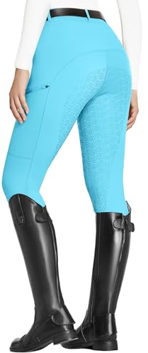 FitsT4 Sports Leggings da Equitazione da Donna Pantaloni da Equitazione da Ragazza Intero in Silicone con Tasca per Cellulare e Passanti per Cintura
