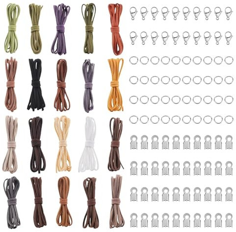 LEMLIN Cordon en daim avec fermoir - 20 couleurs - Pour bricolage et bricolage - Plat - Pour bracelet et collier