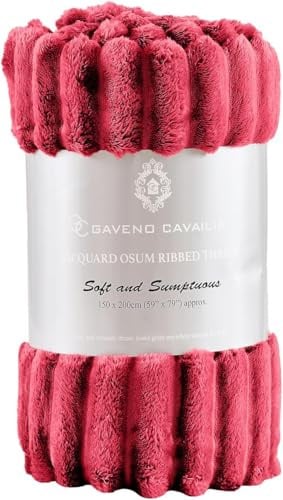 Soft Fleece Blanket Throws - Osum Fluffy Warm Double King Luxury Ribbed Osum Throw for Bedroom, Sofa Couch, Night Bed Blankets (Red, Double (150x200 cm))