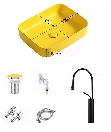 WOTZOV Badezimmerwaschtisch, nordisches Mattes gelbes Tischwaschbecken aus Keramik, kreatives Waschbecken für Zuhause, Badezimmer, Balkon, kleines Apartment, Waschbecken, B，B One Size