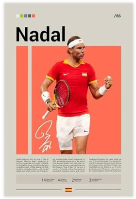 QGVBGF Rafael Nadal Tennisspieler-Wandkunst, Leinwand-Poster, Wandkunst, Dekordruck, Bild Gemälde für Wohnzimmer, Schlafzimmer, Dekoration, 20 x 30 cm