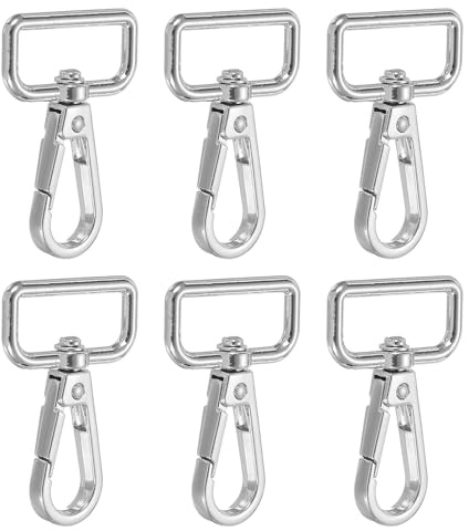 YELARXI Swivel Snap Hooks, Metal D Ring Keychain Lanyard Clip Hook Lobster Clasp Claw Push Gate Clip - Fitting for(Purse Making - Sewing - DIY Crafts) 6 Pcs & 1 & Silver White