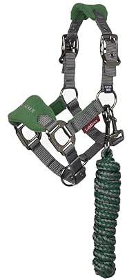 LeMieux Mini Vogue Headcollar & Leadrope - Perfect for Ponies - Adjustable at Curb and Poll - Hunter Green - Super Mini