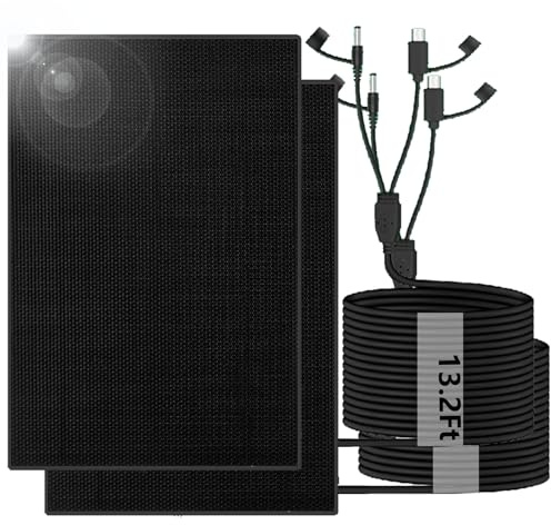 Pannello solare con batteria ricaricabile integrata da 4000 mAh, IP65, cavo di ricarica 2 in 1 da 3 m, con porte di ricarica DC3,5 x 1,35 e USB-C, per fotocamere da caccia, mangiatoia per cervi