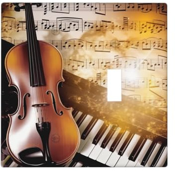 Decorator Wall Plate 2 Gang Light Switch Covers Piano Violin Music Notes Wallplate Double Toggle Switch Plate Mid-size Electrical Outlet Covers Decorative Wall Switch Plate Cover