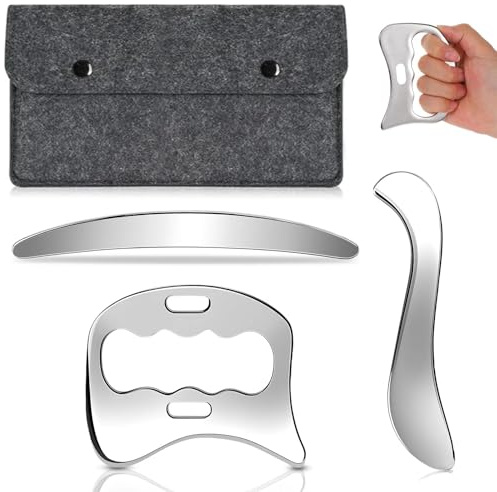 Eulihent 3 in 1 Guasha Tool Muscle Scraper Stainless Steel Gua Sha Set Scraping Massage Tool for Soft Tissue Mobilization, Fascia & Myofascial Release incl. Storage Bag