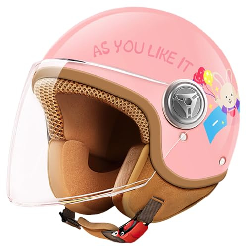 ​DOT Approved Kids 3/4 Open Face Motorcycle Helmet, Retro Vintage Lightweight Helmets, for Boys & Girls 3-15 Years Old Electric Scooter Helmet Fits Dirt Bike Moped ATV Go Kart 4 Wheeler(Pink)