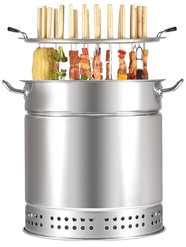 Edelstahl BBQ Grill Mesh Barrel mit Kabob Spieße - Holzkohlefass BBQ Grill mit rollendem Grillkorb für Camping und Barbecue