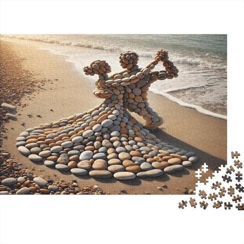 Stone Dancers on Beach Recycled Paper for Adults: Pebble Stone Figure Art Educational Game Decompression 1000 Pieces 38x26cm/1000pcs