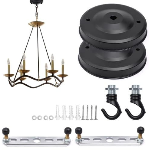KLEHOPE 2 Pièces Rosace de Plafond Noire Ø 110 mm – Pavillon Cache-Fil avec Crochet en Métal, Fixation Plafond et Mur, Idéal pour Suspension Luminaire, Lustres, Cages à Oiseaux et Déco DIY