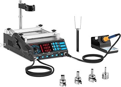 Stamos Soldering Kit Station De Soudage Soudure Dessoudage Déssoudage À Dessouder Numérique S-LS-10 Basic (Fer 75 W, Pistolet Air Chaud 650 W, Plaque Chauffante 12x12 cm, Brasage 100-480 °C, LED)