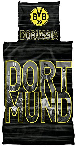 BVB Bettwäsche mit Stadtbuchstaben, Baumwolle, Schwarz/Gelb, 135 x 200 x 2 cm