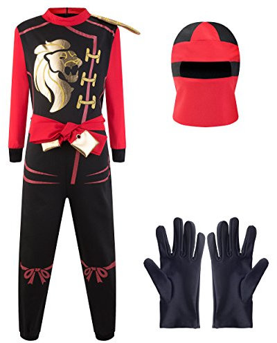 Katara 1771-05 1771 - Ninja Kostüm Anzug, Kinder, Verkleidung Fasching Karneval, Größe M, Rot Schwarz