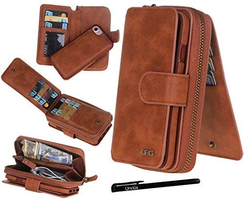 Urvoix Wallet Case for iPhone 13 Pro, Premium Leather Zipper Flip Cover with Strap, Detachable Removable Magnetic Case with Card Holder Phone Case for iPhone 13 Pro(6.1-inch Display), Brown