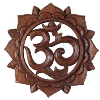 Om Symbol,Aum' Zeichen Mandala Relief Mantra Sanskrit Devanagari Deko Soar Holz ca. 20 cm Ø