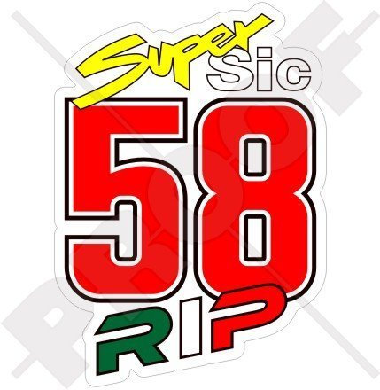 MARCO SIMONCELLI 58 Super Sic RIP 100mm Motorrad Vinyl Fahrrad-Helm Aufkleber Abziehbild, Vinyl Sticker