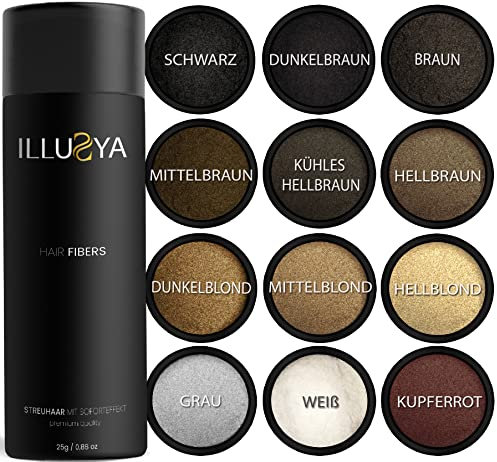 ILLUSYA® Streuhaar - Schütthaar - Haarpulver zur Haarverdichtung. Premiummarke. Volles Haar in Sekunden (SCHWARZ)