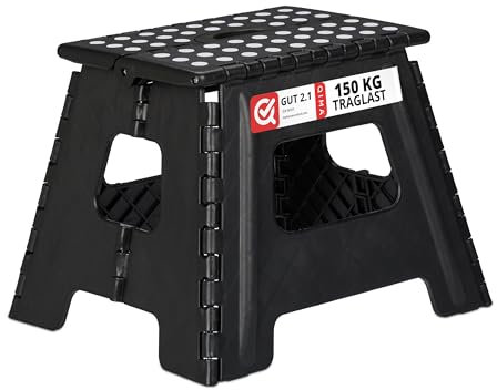 Relaxdays Tabouret Pliant L, Portable, escabeau de Salle de Bain, 150 kg, Plastique, HxLxP 30 x 37 x 29 cm, Noir