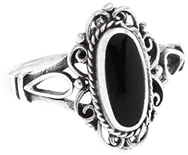 Windalf Damen-Ring ALISA 14 mm Silberring Schwarzer Onyx-Stein 925 Sterlingsilber