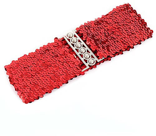 YouU Damen Frauen Elastic Stretch Schnalle Stil Paillettenbesatz Taille Band Gürtel (Rot)