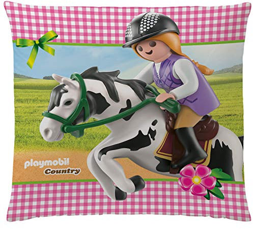 Playmobil Kissen Country Pferd 40 x 40 cm samtweiches Kuschelkissen mit Reißverschluss Reiterhof Bauernhof Forsthaus Dekokissen Zierkissen Schmusekissen Kopfkissen Polster Autokissen zur Bettwäsche