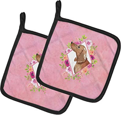 Caroline's Treasures CK4207PTHD Topflappen, Dackel, rosa Blumen, 7,5 HX7,5 W, Mehrfarbig