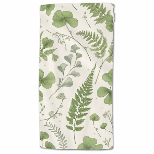 HGOD Designs Badetücher mit grünen Blättern und Farnmuster, 100% Baumwolle, weich, für Badezimmer, Küche, Hotel, Spa, 38,1 x 76,2 cm