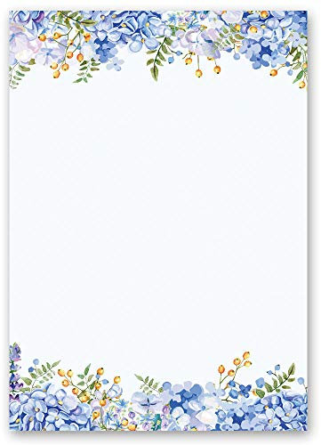 Briefpapier Blumen & Blüten BLAUE HORTENSIEN - DIN A6 Format 100 Blatt - Paper-Media